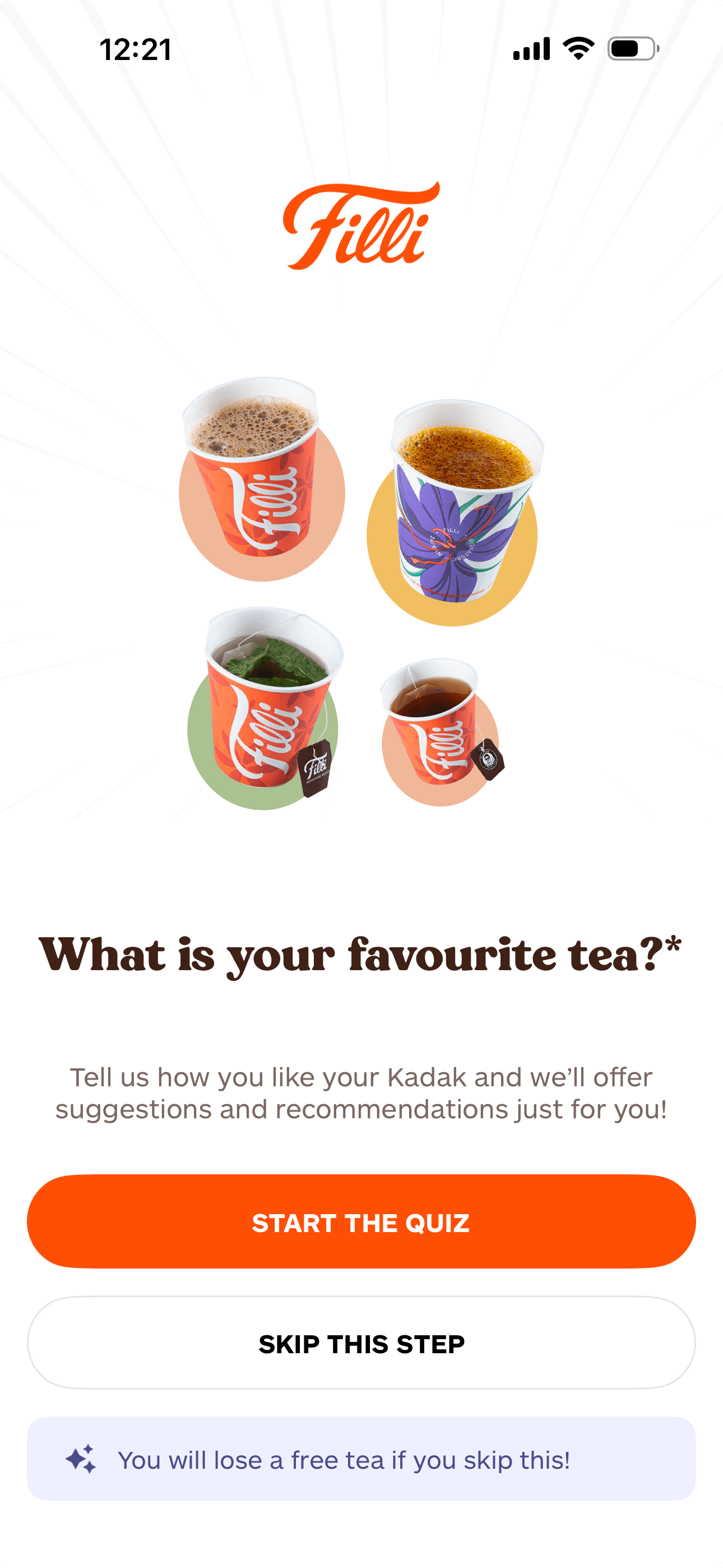 Filli preference quiz landing screen
