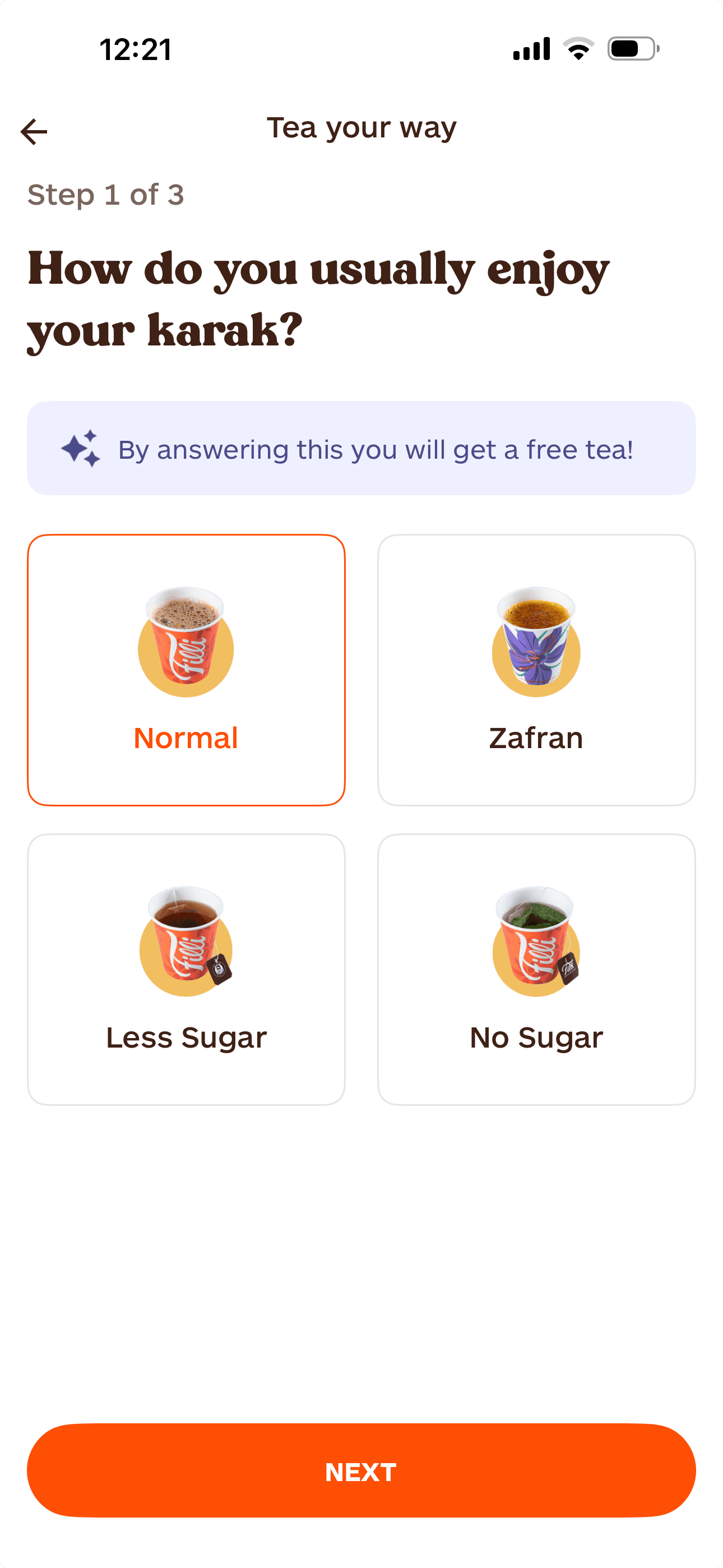 Filli preference quiz question screen