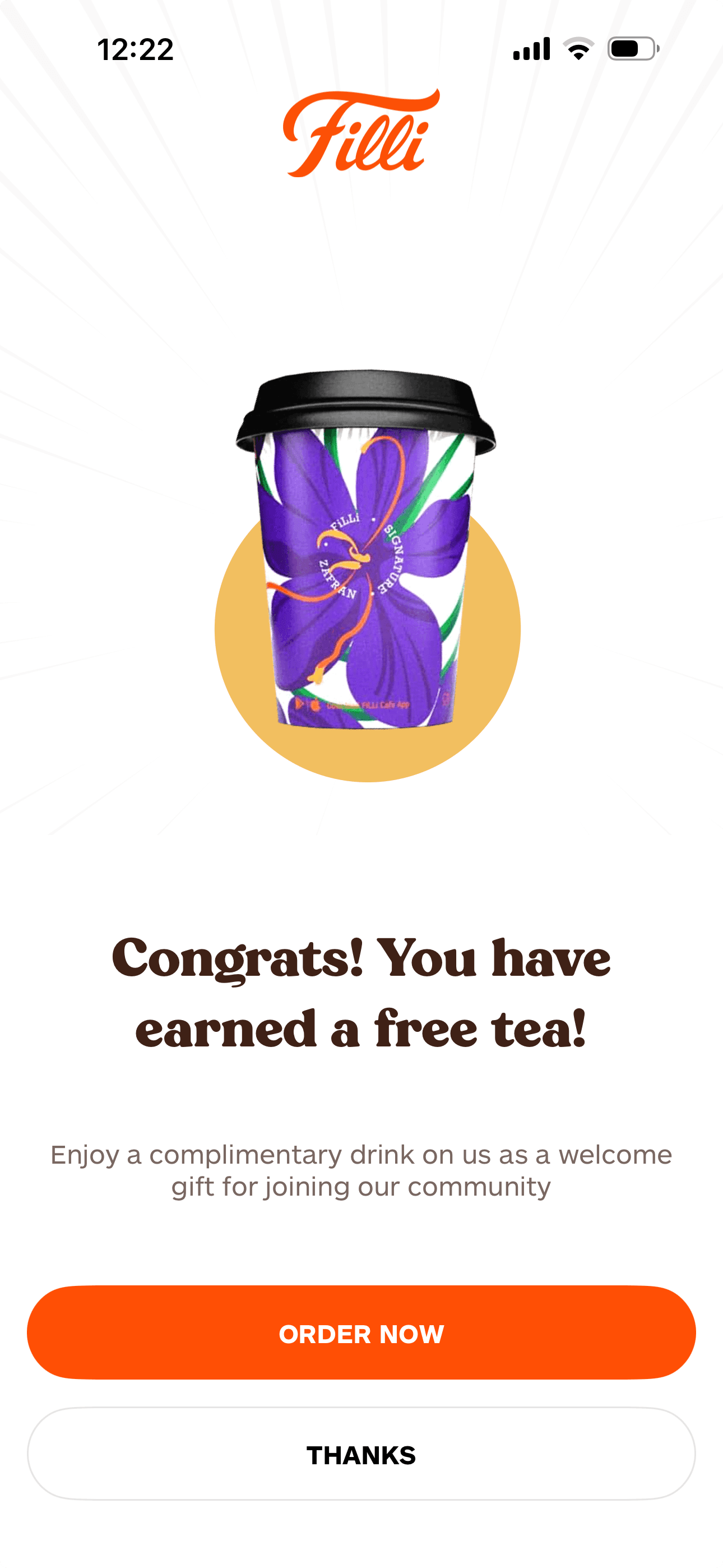 Filli preference quiz reward screen