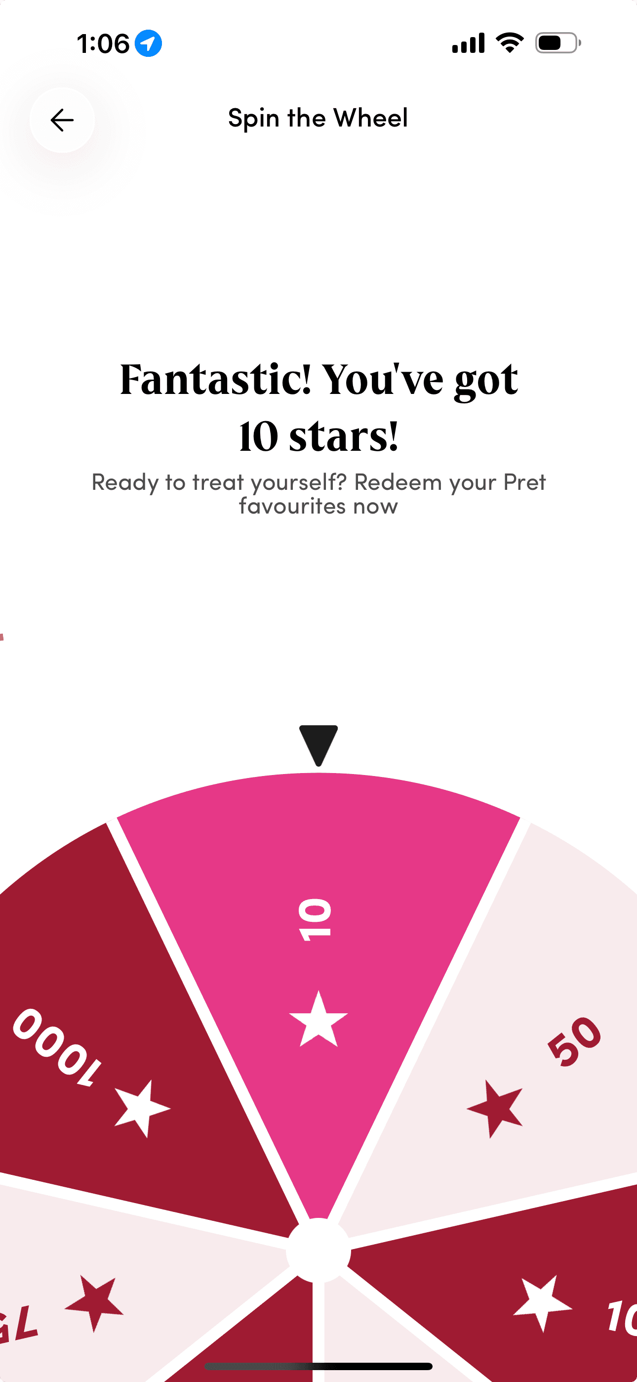 Pret spin-the-wheel reward outcome