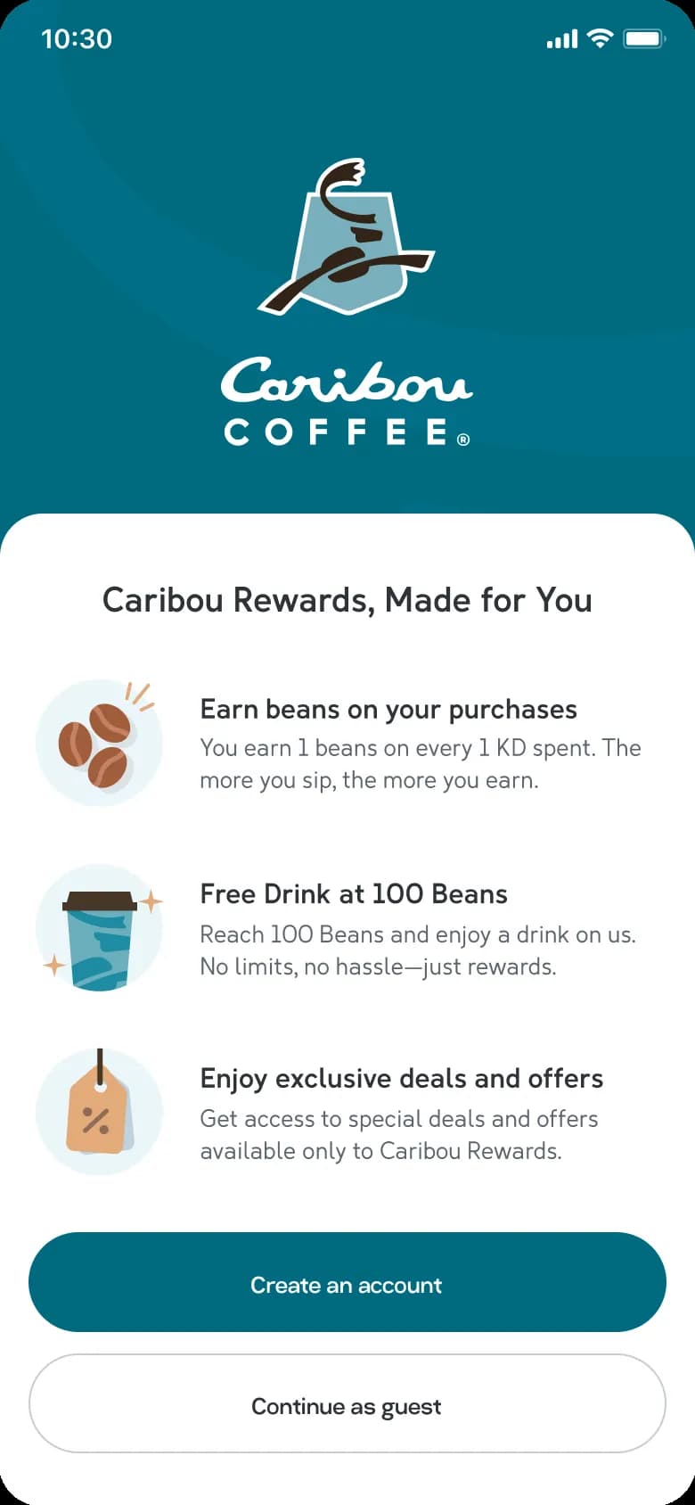 Version two: the rewards programme on one screen